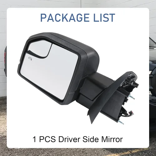 Miniatura 7 de JDMSPEED Espejo retrovisor lateral izquierdo eléctrico con calefacción, señal LED texturizada, negro, izquierdo, LH, compatible con Ford F150