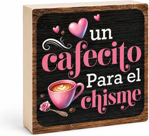 Miniatura 9 de Un Cafecito Para el Chisme – Cartel de madera de barra de café de 5 pulgadas – Cartel de madera rústica rosa – Decoración de mesa de granja