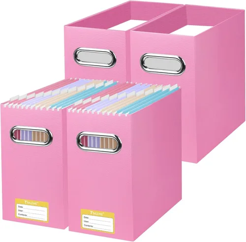BALEINE Caja organizadora de archivos, organizador de carpetas de archivos de cartón con asa para tamaño carta, caja de archivos plegable portátil