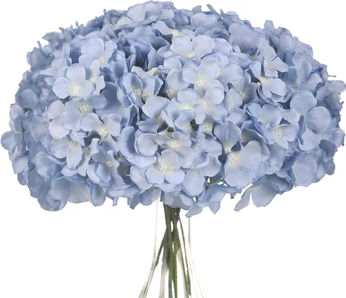 Miniatura 12 de Cabezas de hortensias de seda con tallos de flores artificiales para decoración del hogar, boda, paquete de 10 unidades (rosa melocotón)