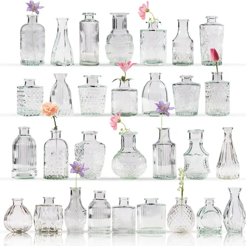 Miniatura 8 de Juego de 40 Piezas de Floreros Pequeños, Floreros para Centros de Mesa, Lindos Floreros de Cristal Pequeños al Por Mayor, Floreros Pequeños