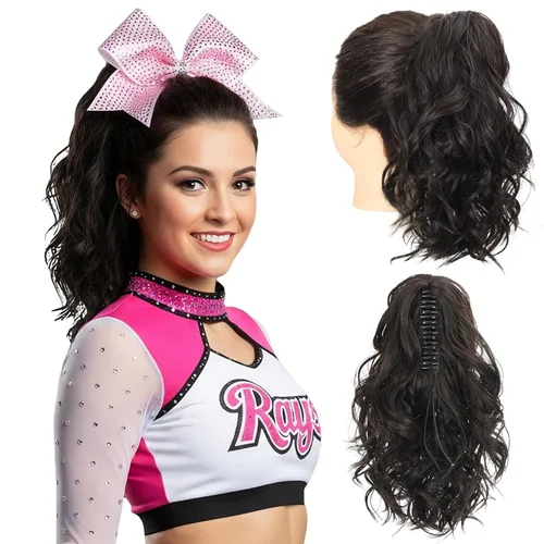 Miniatura 30 de SEIKEA 10" Extensión de Cola de Caballo Corta con Destacado de Garra, PT001 Ella Cabello Ondulado y Rizado Grueso, Clip de Mandíbula
