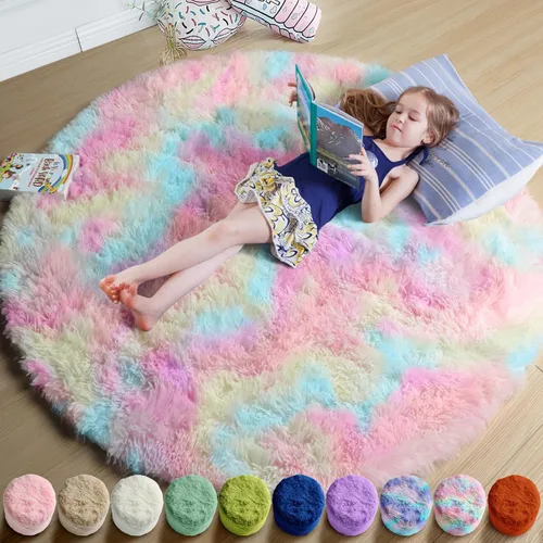 Miniatura 13 de Amdrebio Alfombra Redonda Azul Marino Oscuro de 4 Pies para Habitación de Niños Dormitorio, Alfombras de Área Circulares de Felpa Shag Esponjosa