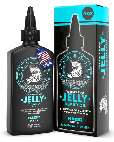 Bossman Aceite de gelatina para barba para hombres (4 onzas, aroma mágico): suaviza, hidrata y acondiciona con ingredientes naturales