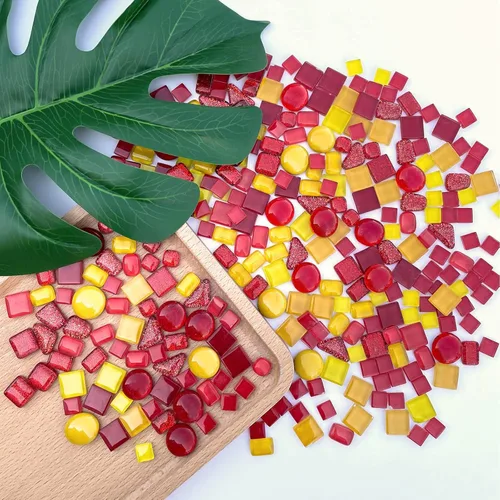 Miniatura 3 de LITMIND Azulejos de Mosaico de Cristal Irregulares Surtidos Naranja Rojo, Paquete de Valor de 9 oz - Perfectos para Manualidades de Arte, Proyectos