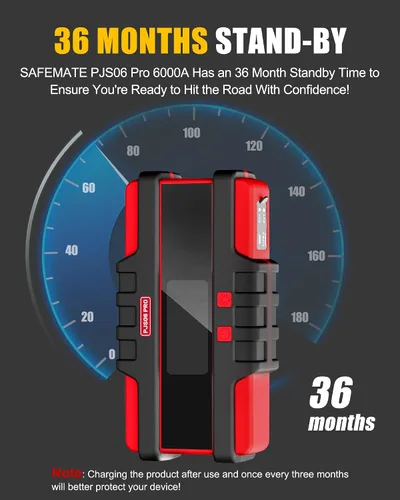 Miniatura 7 de PJS06 Pro 6000A Arrancador de Coche (Todo Gas y Diésel de 12L), Banco de Energía Portátil de 74Wh con Carga Rápida de 40W, Pantalla LCD Inteligente