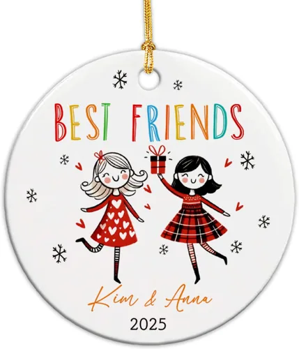 Miniatura 14 de Adornos de cerámica personalizados para los mejores amigos están atados con cuerdas de corazón, adorno personalizado de 2 amigos, adorno de buenos