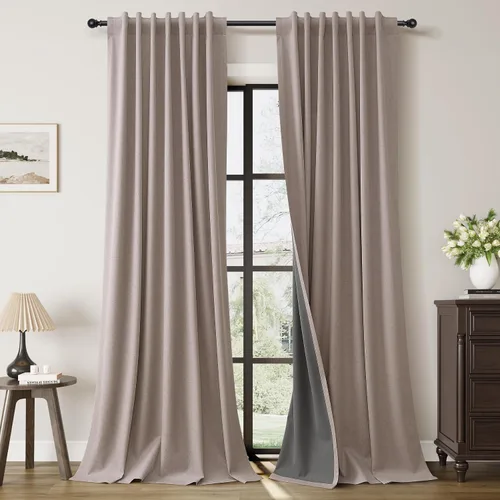 Miniatura 23 de Guken Cortinas opacas de lino, 2 paneles rústicos, elegantes, 100% opacas, con aislamiento térmico, banda de ganchos y trabilla trasera, 52 x 84