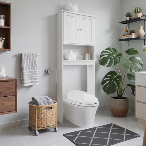 Miniatura 12 de Armario de almacenamiento sobre el inodoro, organizador de baño detrás del inodoro con estantes ajustables, organizadores sobre el inodoro