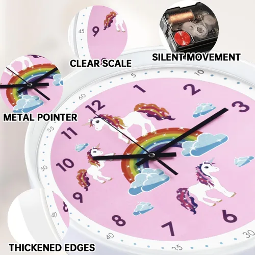 Miniatura 2 de Reloj de pared rosa, silencioso, sin tictac, decoración infantil, relojes silenciosos para habitación de niños, oficina, escuela, dormitorio
