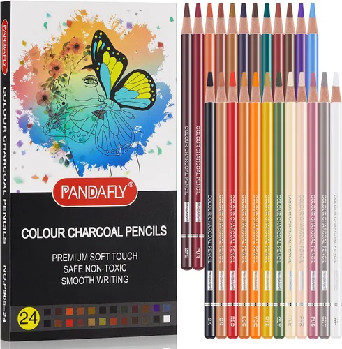 PANDAFLY Juego profesional de lápices de carbón de colores para dibujo, lápices de colores tono de piel, lápices de tiza pastel para bosquejos, 24