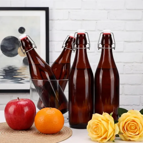 Miniatura 5 de Aoriher 12 botellas de vidrio ámbar de 25 onzas, botellas de vidrio con tapa abatible con tapas herméticas para cerveza casera, extracto