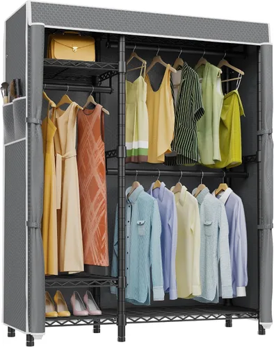 Miniatura 13 de VIPEK V2 Perchero de Ropa de Servicio Pesado, Percheros de Ropa de Metal Portátiles con 4 Niveles de Estantería de Alambre Ajustable y 3 Barras