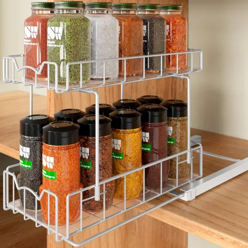 Miniatura 8 de Simple Houseware - cajón organizador de cesta deslizante de 2 niveles para especias, plateado