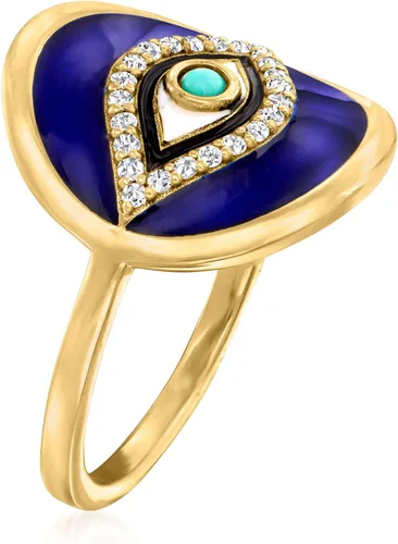 Miniatura 3 de Ross-Simons Anillo de 0.10 quilates con topacio blanco y esmalte multicolor con turquesa en oro de 18 quilates sobre ley, Piedra preciosa, turquesa