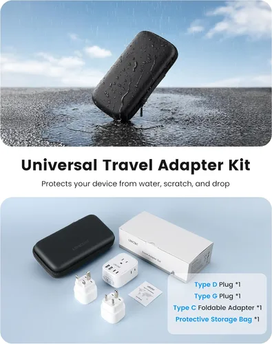Miniatura 9 de LENCENT Kit adaptador de viaje universal tipo C y tipo D G, adaptador de enchufe internacional para Europa Reino Unido Maldivas Italia Irlanda
