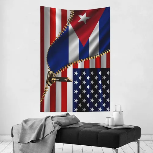 Miniatura 4 de Tapiz de bandera estadounidense y bandera cubana de Cuba, 60 x 40 pulgadas, divertido tapiz estético, arte de pared para dormitorio, sala de estar