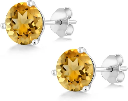 Miniatura 176 de Gem Stone King Aretes de oro de 14 quilates, 0.236 in, piedra natal redonda, Martini, 3 puntas, aretes de oro para mujer