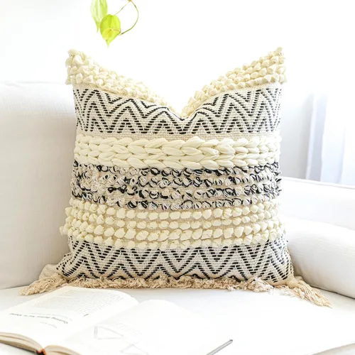 Miniatura 10 de BlissBlush Fundas de Almohada Decorativas Boho Beige Marrón 18X18, Funda de Almohada de Acento Bohemio, Funda de Almohada con Textura