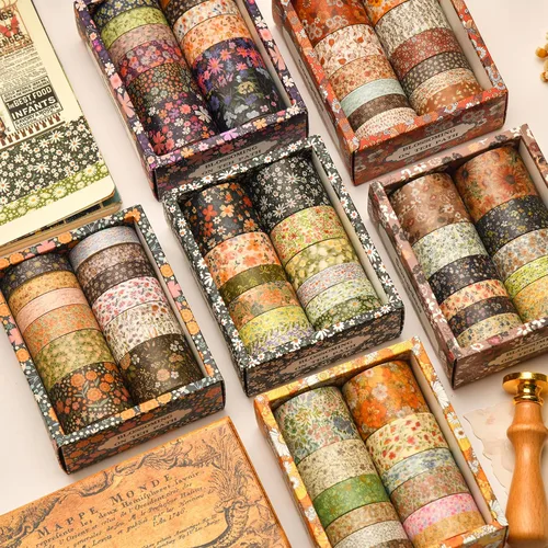Miniatura 7 de 12 rollos de cinta washi con flores, juego de cinta adhesiva artística floral, cinta decorativa de jardín en flor para manualidades, niños, álbumes