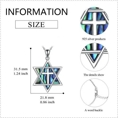 Miniatura 61 de YFN Collar de estrella de David de plata de ley, concha de abulón, árbol de la vida, joyería judía, regalos para mujeres y hombres