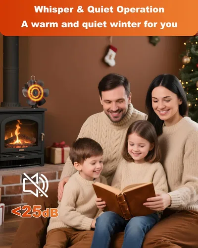 Miniatura 7 de HIDALIFE Ventilador grande para estufa de madera con termómetro, ventilador de quemador de chimenea de 6 aspas alimentado por calor con 50% más
