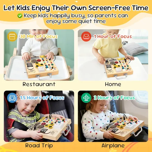 Miniatura 5 de Tabla Ocupada de Madera con Luz LED – Juguetes de Aprendizaje Montessori para Bebés de 1 a 4 años, Tabla de Actividades Sensoriales, Juguetes