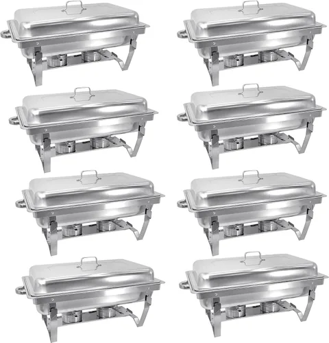 Miniatura 13 de Juego de buffet de platos de roce de 8 cuartos de galón Juego completo de calentador de alimentos de acero inoxidable Chafer con bandeja de agua