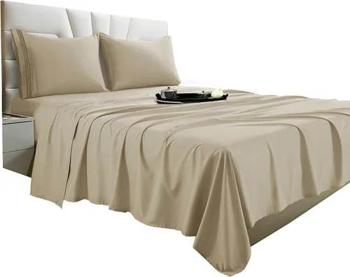 Miniatura 13 de Vacco Juego de sábanas tamaño Queen, sábanas y fundas de almohada de 4 piezas para hotel de lujo de la serie 1800, sábanas ultrasuaves