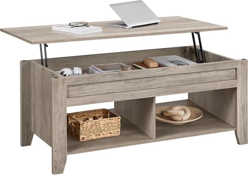 Miniatura 12 de Yaheetech Mesa de Centro con Tapa Elevable con Compartimento de Almacenamiento Oculto y 2 Estantes Abiertos, Tablero Elevable Mesa Central Emergente