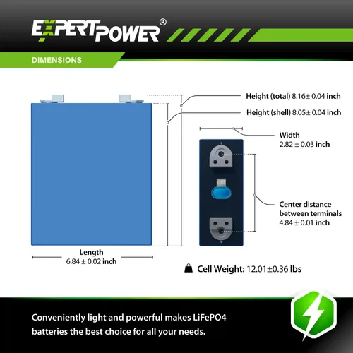Miniatura 7 de ExpertPower 3.2V 304Ah LiFePO4 Batería de celda de litio UL2580 Grado A+ 4000-7000 ciclos y 10 años de vida útil Recargable de ciclo profundo