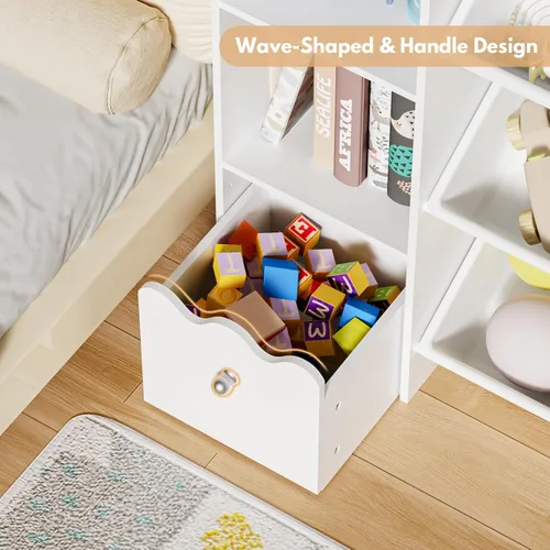 Miniatura 7 de HOMMPA Organizador de almacenamiento de juguetes para niños de 55 pulgadas de ancho con 2 cajones movibles, estantería de 4 niveles para niños