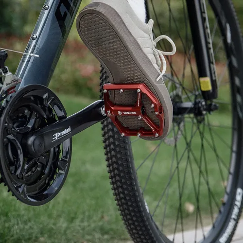 Miniatura 2 de Pedales de bicicleta de carretera/montaña - Pedales de bicicleta de 3 rodamientos - Pedales planos mecanizados CNC de 9/16 pulgadas con clavos Rojo