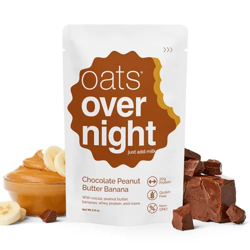 Miniatura 7 de Oats Overnight - Chocolate con mantequilla de maní y plátano - 0.71 oz de proteína, batido de desayuno alto en fibra - Sin gluten, avena sin OMG