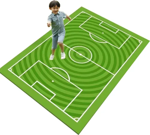 Miniatura 12 de Alfombra de campo de fútbol infantil de 2.6 x 4 pies para dormitorio de niños, alfombra de campo de fútbol verde antideslizante, alfombra