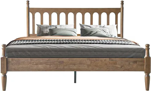 Miniatura 15 de Marco de cama de plataforma de madera maciza tamaño King con cabecero y pie de cama, base de 12 listones resistentes, patas de metal, no necesita