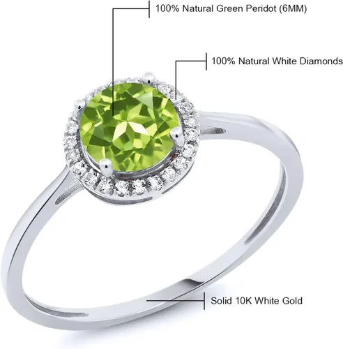Miniatura 46 de Gem Stone King Anillo de compromiso de boda de oro blanco de 10 quilates con piedra natal y halo de diamantes Redondo de 0.236 in Anillo de oro