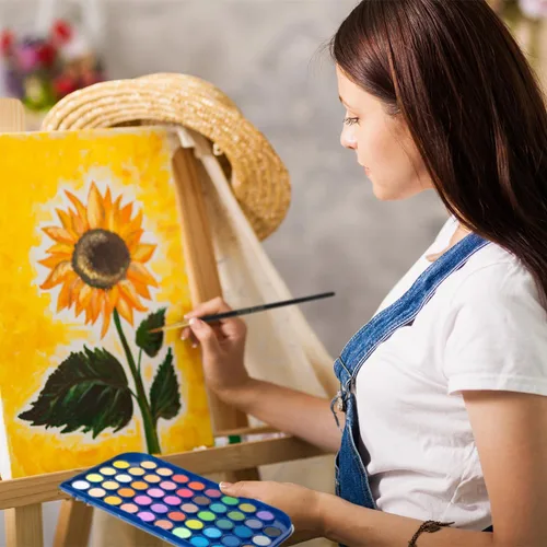 Miniatura 7 de GETHPEN Juego de pintura de acuarela, 48 colores, pintura de acuarela no tóxica con un pincel, recargable, bolígrafo y paleta de pincel de agua, Azul