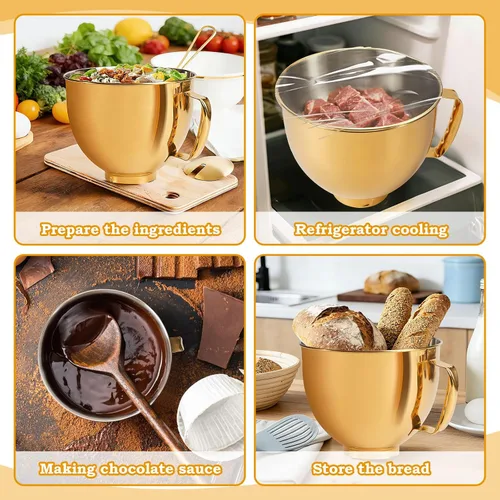 Miniatura 5 de KitchenAid - Tazón de mezcla de 5 cuartos de galón para batidoras de pie, tazón de acero inoxidable de grado alimenticio con mango y cierre, Dorado