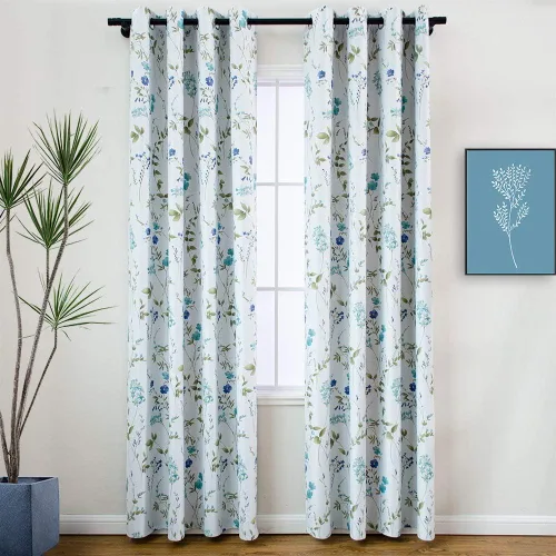 Miniatura 15 de Linentalks Juego de 2 paneles de cortinas opacas florales de 63 pulgadas de largo, cortinas opacas cortas con aislamiento térmico para sala