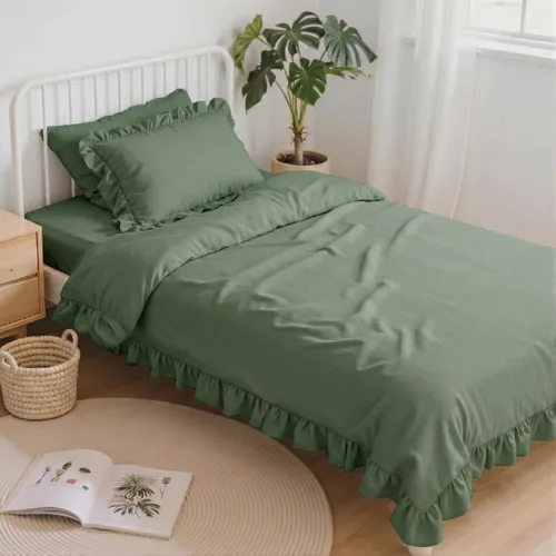 Miniatura 19 de Anluoer - Juego de cama individual con edredón de 5 piezas, rosa en una bolsa con sábanas, juego de ropa de cama de todos los días con volantes