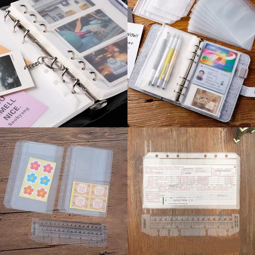 Miniatura 2 de 32 bolsillos para carpeta, tamaño A6, 6 agujeros, con cremallera, para carpetas de 6 anillas, bolsas de hojas sueltas, bolsa de PVC impermeable