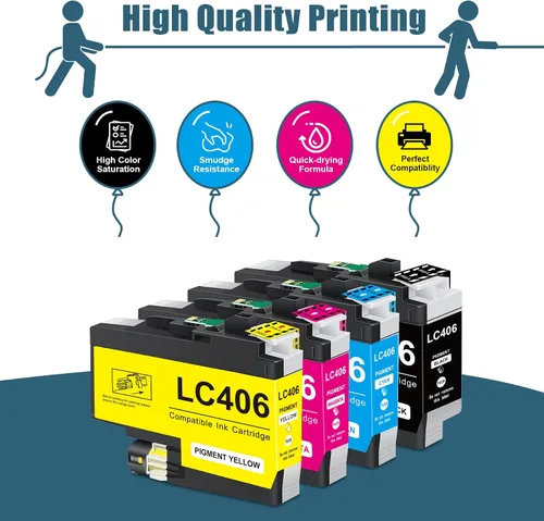 Miniatura 2 de Paquete combinado de cartuchos de tinta compatibles LC406 de repuesto para Brother LC406 para impresoras MFC-J4335DW MFC-J4335DW XL MFC-J6555DW