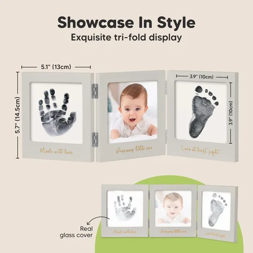 Miniatura 3 de Kit de huellas de mano y huellas de bebé sin tinta para recién nacido - Kit de huellas de bebé, marco de foto de guardería conmemorativa para recién