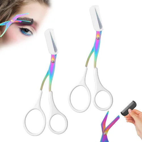 Miniatura 13 de Tijeras de cejas 2 en 1 con peine, cortador de cejas de acero inoxidable de precisión, tijeras de aseo antideslizantes para hombres y mujeres, Azul