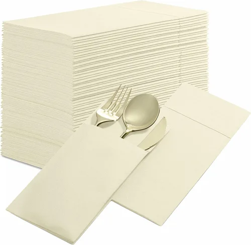Miniatura 17 de Paquete de 50 servilletas desechables con sensación de lino para cena con bolsillo integrado para cubiertos, servilletas de papel tipo tela Menta
