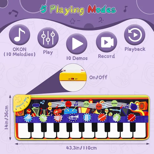 Miniatura 2 de Alfombrilla de piano musical para niños pequeños – 28 sonidos musicales de suelo, piano teclado, danza, juguete y regalo para niños de 1 a 5 años
