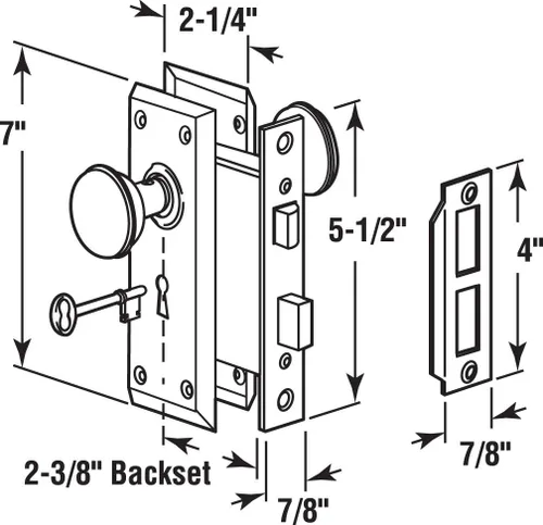 Miniatura 2 de Prime-Line E 2495 Mortise, conjunto de cerradura, con llave, perilla de bronce clásica