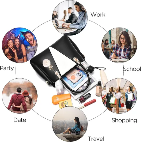 Miniatura 6 de Bolsos de mano con costuras grandes para mujer, bolso cruzado para mujer, asa superior, juego de 2 bolsos para mujer