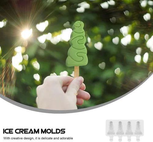 Miniatura 9 de Moldes para paletas de hielo para árbol de Navidad, bandejas reutilizables de 4 ranuras para paletas de hielo con moldeador de fácil liberación